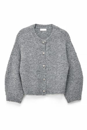 Grey Bouclé-Strickjacke