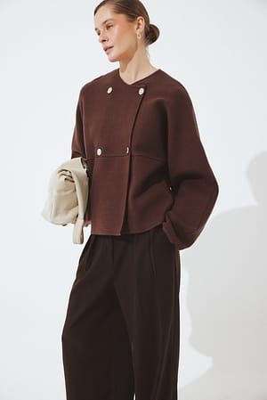Brown Gebreid vest met knoopdetail