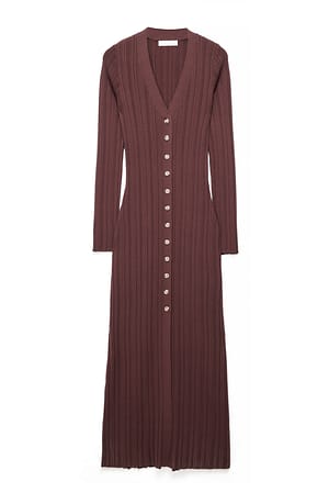 Brown Strikket cardigan midikjole