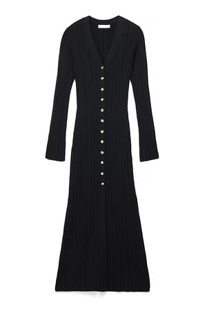 Black Knitted Cardigan Midi Dress