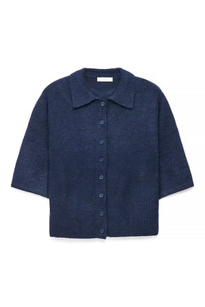 Navy Knitted Collar Cardigan