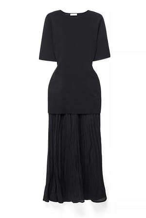 Black Knitted Combined Maxi Dress
