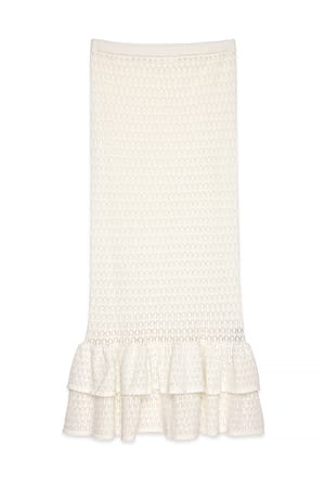 Offwhite Knitted Crochet Flounce Maxi Skirt