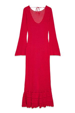 Red Gestricktes Häkel-Volant-Maxikleid