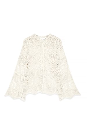 Offwhite Knitted Crochet Long Sleeve Top