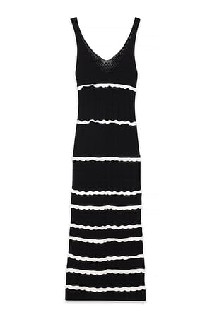 Black/White Knitted Crochet Maxi Dress