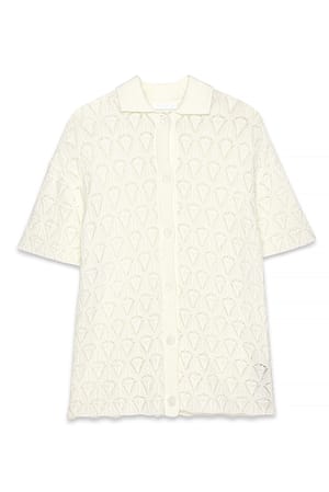 Offwhite Knitted Crochet Short Sleeve Shirt