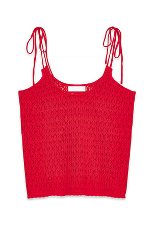 Red Camiseta de punto de ganchillo con detalle de lazo