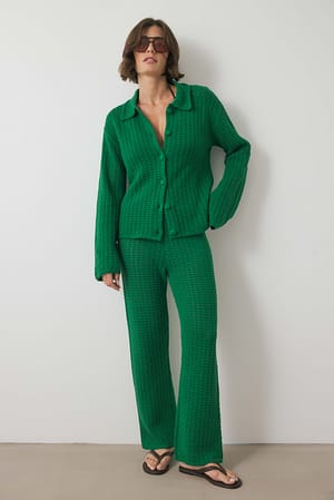 Green Knitted Crochet Trousers