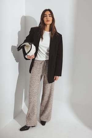 Beige Melange Knitted Drawstring Trousers