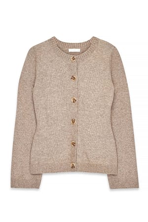 Beige Melange taillierter Strick-Cardigan