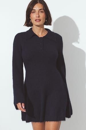 Dark Navy Knitted Flare Mini Dress