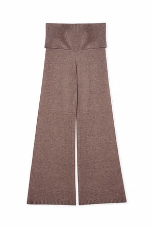 Brown Knitted Folded Waistband Trousers