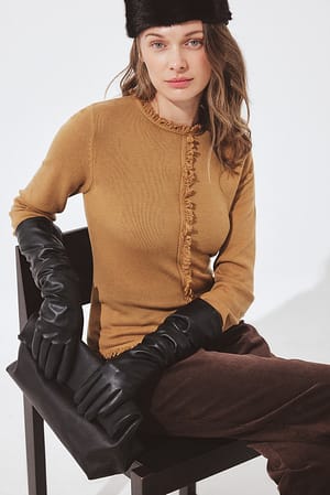 Camel Gebreide top met franjedetail