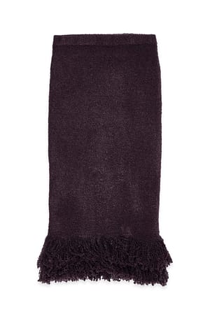 Brown Knitted Fringe Midi Skirt