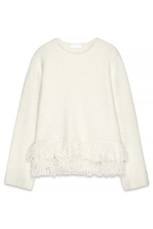 Offwhite Strickpullover mit Fransen