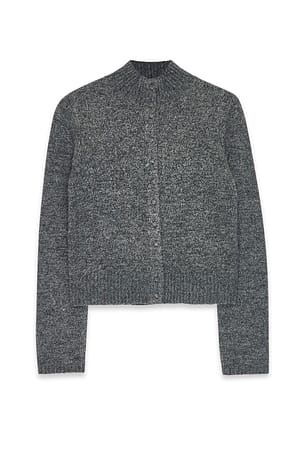 Dark Grey Melange Knitted High Neck Cardigan