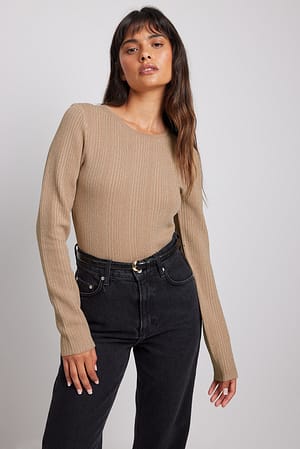 Beige Lurex gebreide top