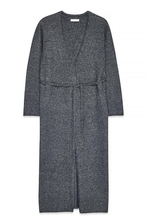 Grey Melange Knitted Maxi Cardigan