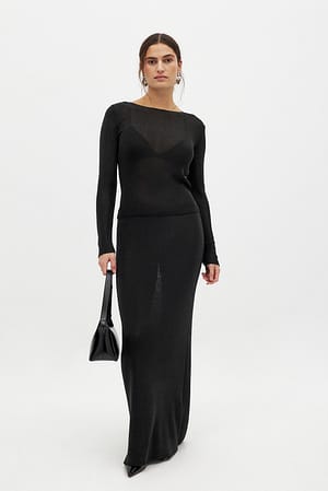 Black Jupe longue en maille effet métallisé