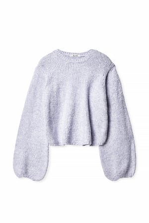 Light Blue Knitted Open Back Balloon Sleeve Sweater