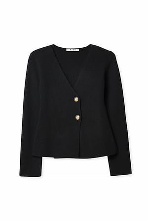 Black Gestrickte Strickjacke mit überlappendem Schnitt