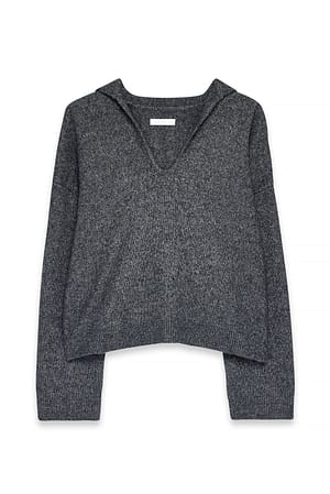 Mid Greymelange Strikket sweater i overstørrelse med krave