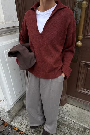 Burgundy Pull en maille à col oversize