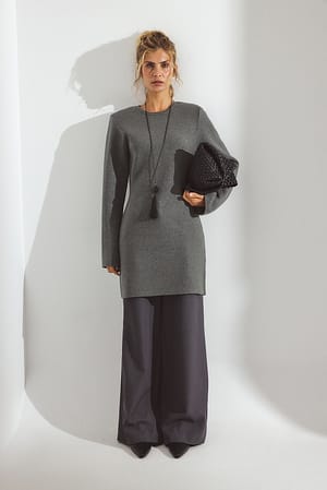 Grey Knitted Padded Shoulder Mini Dress
