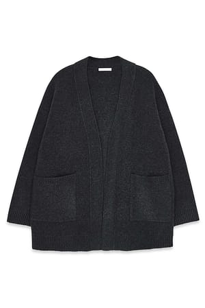 Dark Grey Melange Knitted Pocket Cardigan