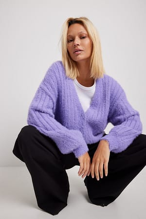 Lilac Ribbstickad luddig kofta