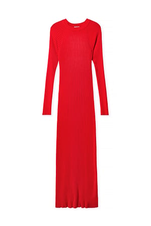 Red Knitted Ribbed Maxi Dress