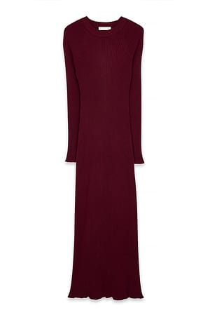 Burgundy Knitted Ribbed Maxi Dress