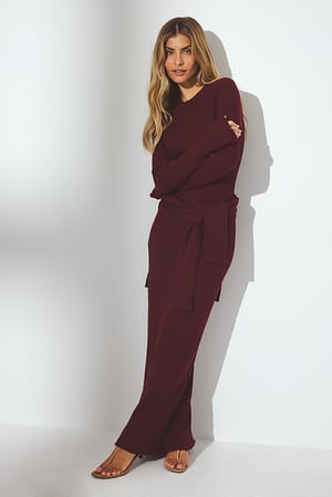Burgundy Vestido maxi de punto acanalado