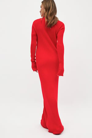 Red Ribbestrikket maxikjole