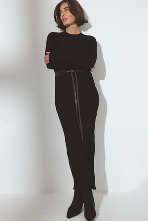 Black Vestido maxi de punto acanalado