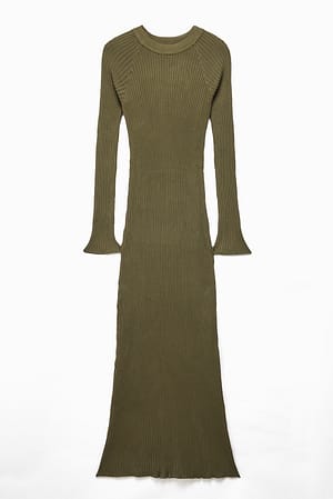 Dark Olive Knitted Ribbed Maxi Dress