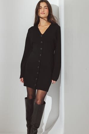 Black skulpturales Minikleid aus Strickstoff