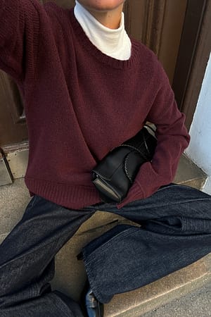 Burgundy Knitted Seam Detail Wool Blend Sweater