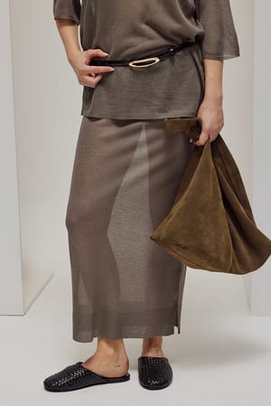 Brown gestrickter transparenter Maxirock