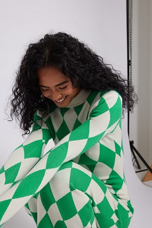 Green/White Knitted Shoulderpads Dress