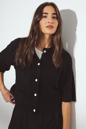 Black Gebreid bouclé vest met korte mouwen