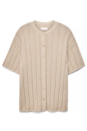 Beige Knitted Short Sleeve Cardigan