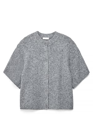 Grey Melange Cardigan en maille à manches courtes