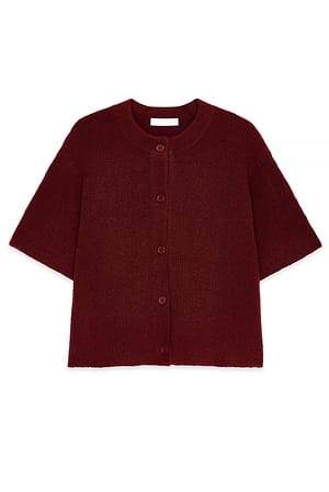 Burgundy Knitted Short Sleeve Cardigan