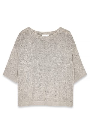 Beige Knitted Short Sleeve Sweater