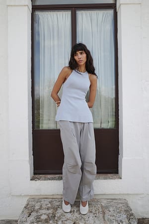Light Blue Knitted Sleeveless Slit Top