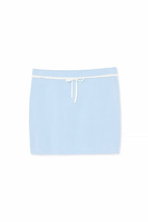 Light Blue Knitted Tie Detail Mini Skirt