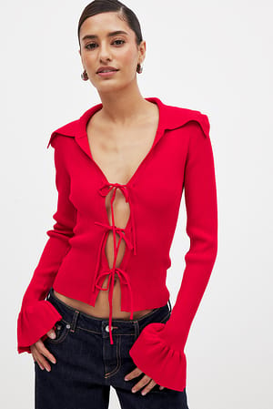 Red Geripptes Stricktop mit Schnürung