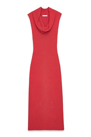 Red Knitted Waterfall Maxi Dress
